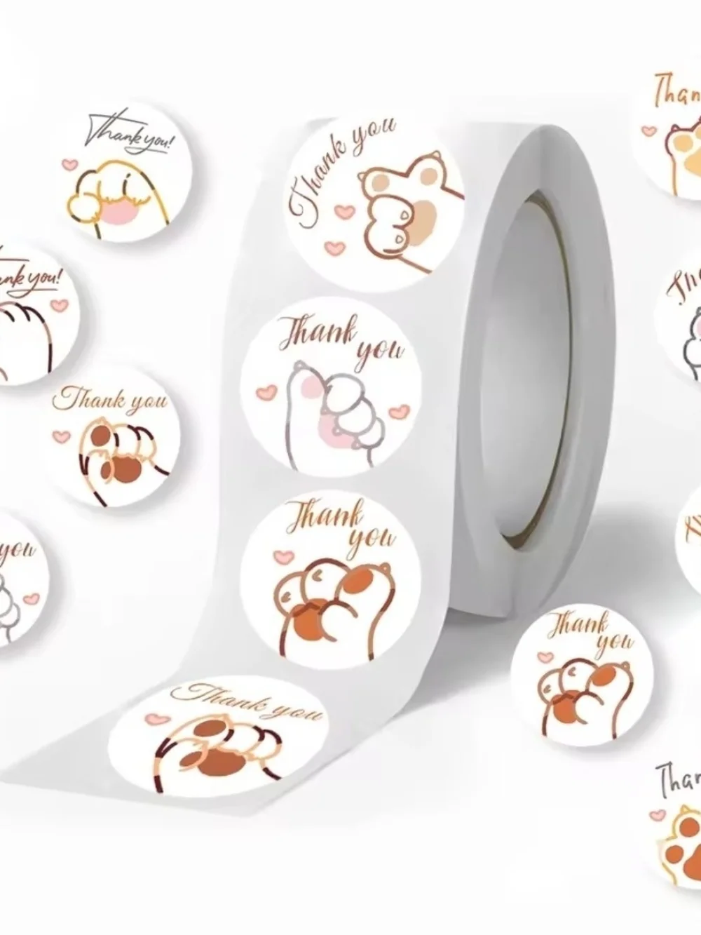 Thank You Paw Print Sticker Roll - Pink & Brown